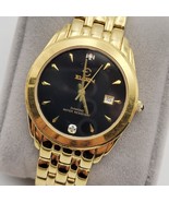 Elgin Diamond Watch FG053 017 Gold Tone Date Black Dial New Battery Vtg ... - $89.52