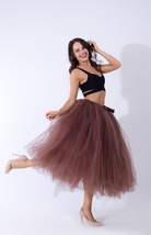 Gray Puffy Tulle Midi Skirt Women Plus Size Drawstring Long Tulle Skirt image 13