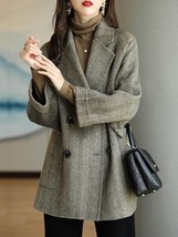 Winter Jacket 2022 Women&#39;s Herringbone Pattern Tweed Long Coat Women Fashion Thi - £105.76 GBP