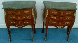 PAIR OF 2 FRENCH LOUIS XV STYLE PAINTED MARBLE TOP CHEST - $1,678.05