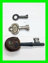 Antique Keys 1- Double &amp; 1- Single Bit Barrel Eagle Lock Co. 1- Leather Wrapped  - £19.46 GBP