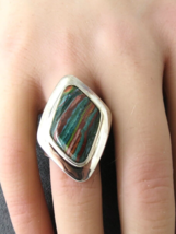 Rainbow Calsilica Sterling Ring Size 6.5-7 Jay King DRT Desert Rose Trading Co - $79.19