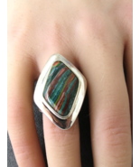 Rainbow Calsilica Sterling Ring Size 6.5-7 Jay King DRT Desert Rose Trad... - $1,505.15 MXN