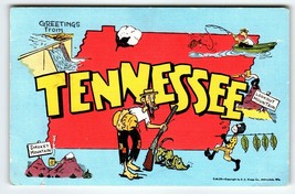 Postcard Greetings From Tennessee Map Linen Hillbilly Smokey Mountains 1955 - £7.91 GBP