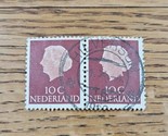 Netherlands Stamp Queen Juliana 10c Used Brown Strip of 2 - £1.86 GBP