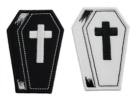 Coffin Embroidered Applique Iron On Patch 2.2&quot;x3&quot; Cross Halloween Trick Or Treat - £4.38 GBP