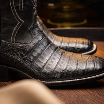 TUCSON Genuine Caiman Belly Skin Cowboy Boot from the Western Collection Black image 9