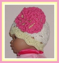 Pink And Yellow Baby Hat, Yellow And Pink Preemie Hat, Extra Small Cream Hat - £9.51 GBP