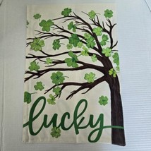 St. Patrick&#39;s Day Garden Flag 12x18 Lucky Green Shamrock Four Leaf Clover Tree - £7.87 GBP