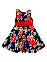 Maggie &amp; Zoe Girls Size 5 Navy With Roses &amp; Red Sash Crinoline Lined Party Dress - £11.91 GBP