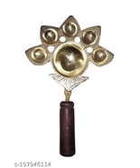 Brass Woodan Panch arti Diya Pach Aarti Deepak with Wooden Handle Diya S... - €23,73 EUR