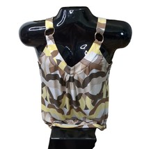 Cato Women Sleeveless Blouse Tank Top Shirt Sz Medium Yellow Brown Casual Cool - £8.86 GBP