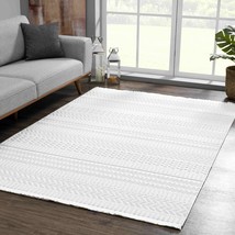 Size: 8&#39;10&quot; x 12&#39; Rectangle - Cira Ivory Textured Area Rug with Fringes - $388.67 CAD