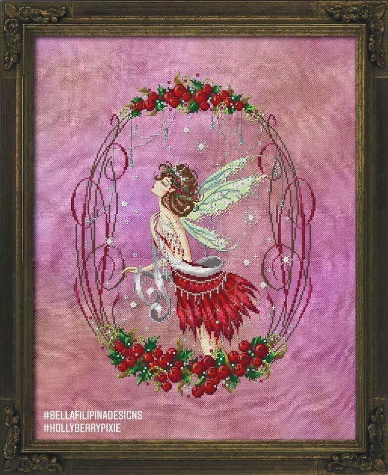Complete Xstitch Materials HOLLY BERRY PIXIE BF046 by Bella Filipina - $89.09 - $103.94