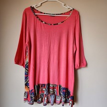 Vision USA Womens Blouse Shirt Size L/XL 3/4 Sleeve Pink Southwest - £9.72 GBP