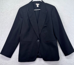 Chicos Blazer Womens Medium Black One Button Lined Jacket Career Long Sleeve - £23.48 GBP