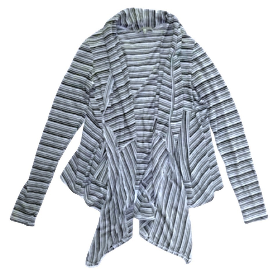 $128 Anthropologie Cardigan Small 2 4 Black White Striped Charcoal Sweat... - $33.96