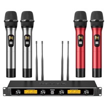 Wireless Microphones System With 4X10 Channels Dynamic Handheld Mics 4 Antennas  - £251.74 GBP
