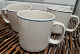 3 Vintage Gibson China Coffee Mug Cup Off White With Blue Stripe - $12.47