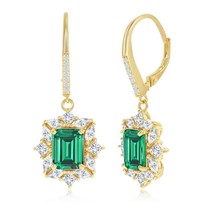 Sterling Silver Asscher-Cut Emerald CZ Earrings - Gold Plated - £143.95 GBP