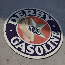 Vintage 1935 Derby Gasoline Oil Company Porcelain Gas And Oil Pump Sign - £98.98 GBP