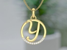 1.00Ct Round Cut Real Moissanite Letter &#39;&#39;Y&#39;&#39; Pendant 14K Yellow Gold Plated - £155.29 GBP