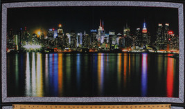 23.5&quot; X 44&quot; Panel City Skyline Buildings Night Cotton Fabric Panel D364.16 - £18.32 GBP