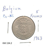 Belgium 5 Francs, 1963, copper-nickel, KM 134.2 - $1.37 CAD