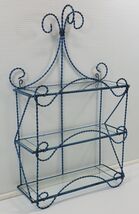 *B) Vintage Handcrafted Twisted Metal Blue 3-Tier Glass Hanging Wall Shelf - $49.49