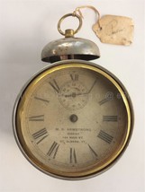 Vintage M D Armstrong Jeweler Advertising Alarm Clock St Albans Vt Wind Up Metal - £54.57 GBP