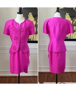Vintage Constance Saunders Embroidered Silk Jacket Wrap Skirt Raspberry ... - $57.53 CAD