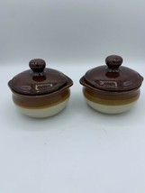 Vintage Rego Japan Sugar Jar Set Of 2 Gorgeous 4 Color Brown To Cream - £26.31 GBP