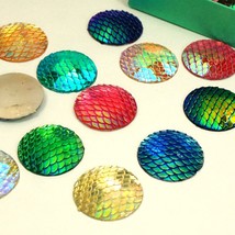 FISHSCALE cabochons for DIY craft AB flatback buttons Mermaid round char... - £7.06 GBP