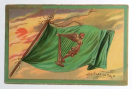 St Patricks Day Golden Harp Flag of Erin Gold Embossed Tuck Vtg Postcard c1909 - £7.84 GBP