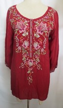 Johnny Was Embroidered Top Button up Plaque center front Sz S Port Wine ... - £99.91 GBP