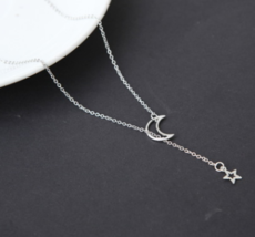 Elegant Moon and Star Pendant Clavicle Chain Short Necklace - £11.79 GBP