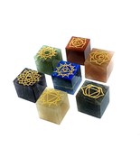 Seven Chakra Crystal Set Carved Cubed Square Geometric Gemstone &amp; Pouch Set - £15.00 GBP