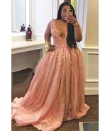 Sparkly Ball Gown Long Sleeve Plus Size Prom Dress With Appliques - £155.06 GBP