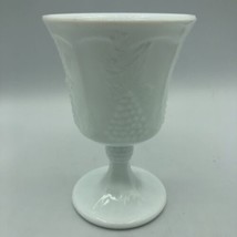Milk Glass Footed Pedestal Paneled Goblet Grapes &amp; Leaves 5.25&quot; 6 oz Ind... - $9.46