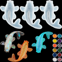 3 Pieces Koi Fish Silicone Resin Molds Koi Goldfish DIY Pendant Epoxy Mo... - £10.27 GBP