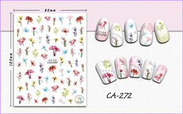 Nail art 3D stickers decal red tulips yellow blue pink flowers CA272 - £2.54 GBP