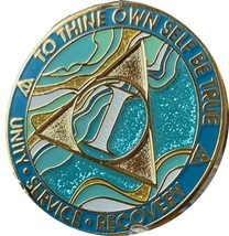 30 Year AA Medallion Elegant Marble Caribbean Aqua Glitter Blue Gold Pla... - £16.34 GBP