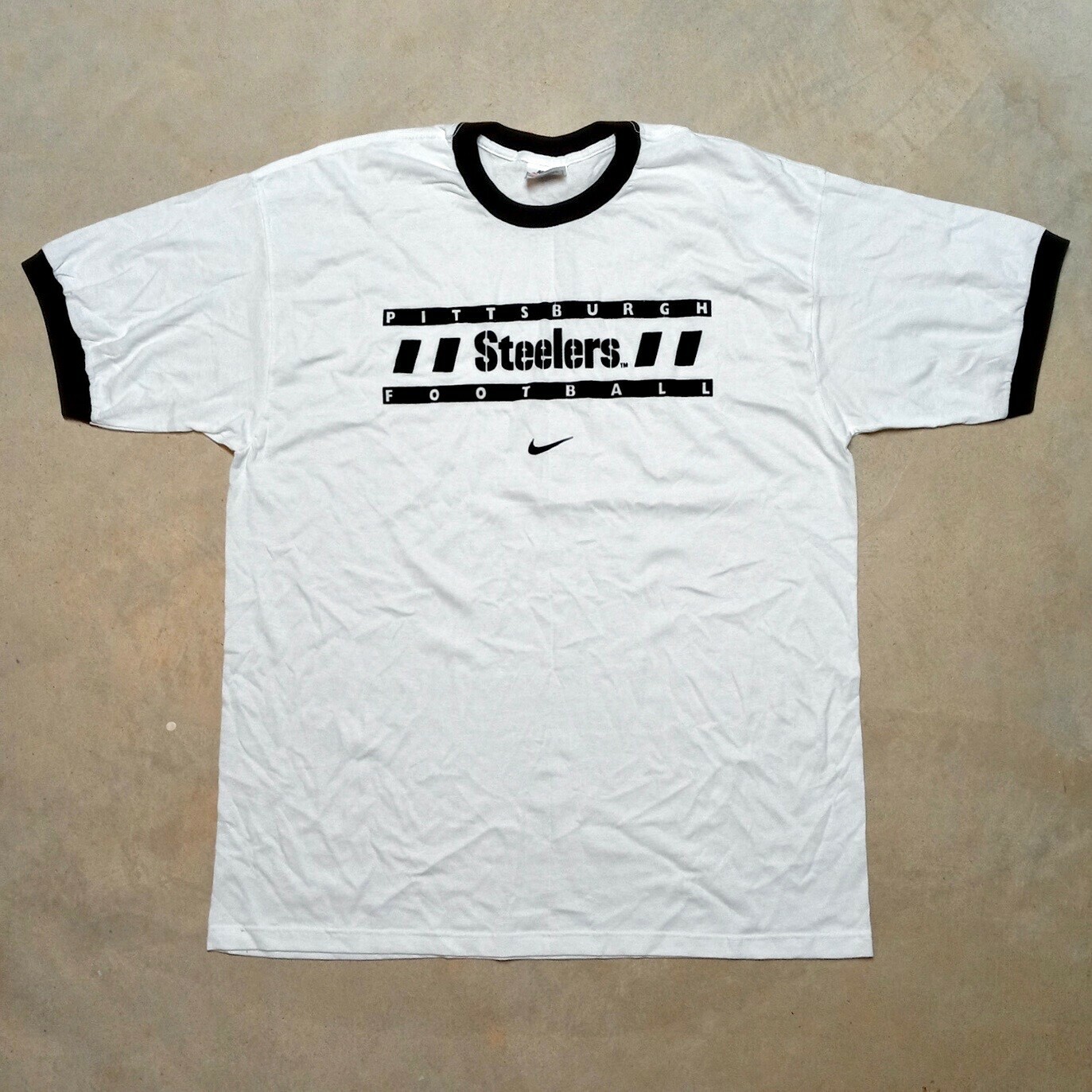 Vintage Pittsburgh Steelers Nike Pro Line Made in USA Flocked Ringer T-s... - £18.76 GBP