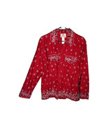 Quaker Factory Womens M Jacket Red 100% Cotton Paisley Hand Beaded butto... - $78.36 CAD