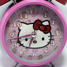 Hello Kitty Alarm Clock 2011 Sanrio Twin Bells Round Pink Strawberries Analog - £25.67 GBP