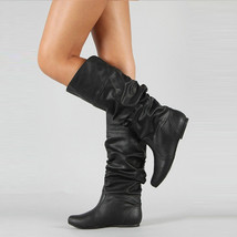 Plus Size 34-52 Mid-calf Boots Insert Heels Women Pleated Boots Female Round Toe - £63.52 GBP