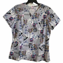 Scrubstar winter wonderland owl squirrel raccoon scrub top women’s size M scrubs - £15.63 GBP