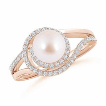 ANGARA Japanese Akoya Pearl Spiral Halo Ring with Diamonds for Women in 14K Gold - £1,328.55 GBP