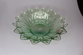 Federal Glass Carnival green Petal 10¼&quot; Bowl Atomic Starburst Vintage - $24.75