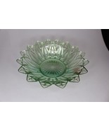 Federal Glass Carnival green Petal 10¼&quot; Bowl Atomic Starburst Vintage - $24.75